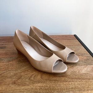 Size 7 Cole Haan Peep Toe Leather Wedge Heel